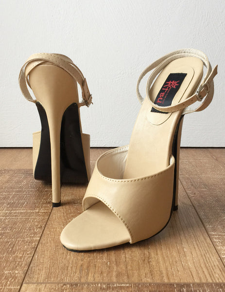 RTBU SALMA 12cm Stiletto Heel Wrap Strap Sandals Slipper Beige Matte