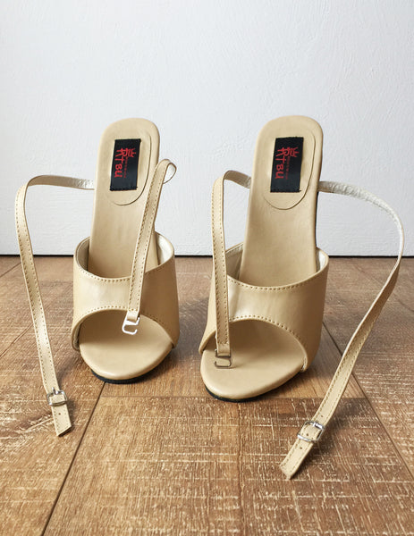 RTBU SALMA 12cm Stiletto Heel Wrap Strap Sandals Slipper Beige Matte