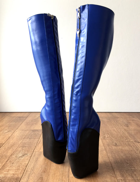 18cm SECRET W Ballet Wedge Boot Hoof Heelless Zip Fetish Blue Black Matte