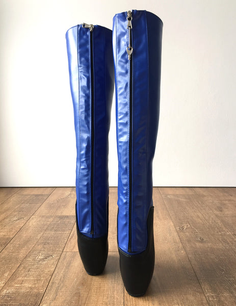 18cm SECRET W Ballet Wedge Boot Hoof Heelless Zip Fetish Blue Black Matte