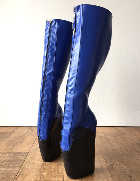18cm SECRET W Ballet Wedge Boot Hoof Heelless Zip Fetish Blue Black Matte