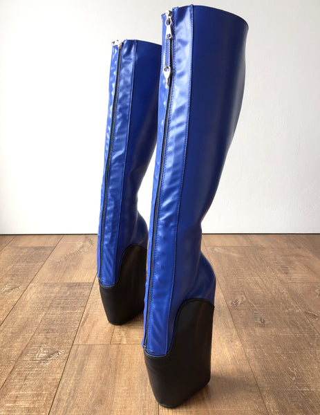 18cm SECRET W Ballet Wedge Boot Hoof Heelless Zip Fetish Blue Black Matte
