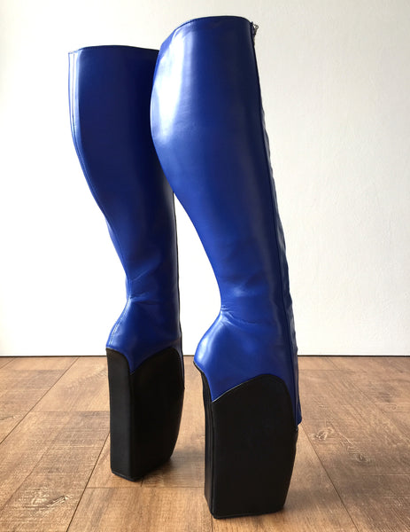 18cm SECRET W Ballet Wedge Boot Hoof Heelless Zip Fetish Blue Black Matte
