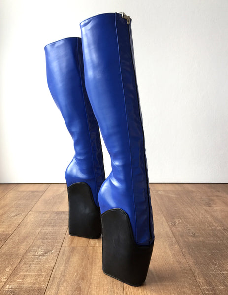 18cm SECRET W Ballet Wedge Boot Hoof Heelless Zip Fetish Blue Black Matte
