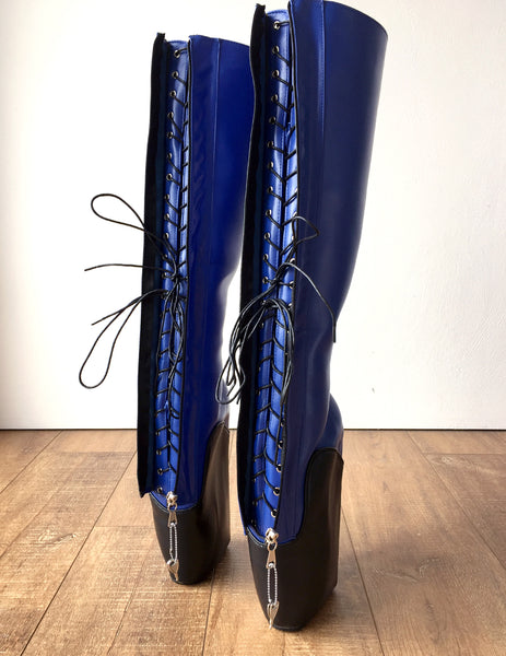 18cm SECRET W Ballet Wedge Boot Hoof Heelless Zip Fetish Blue Black Matte
