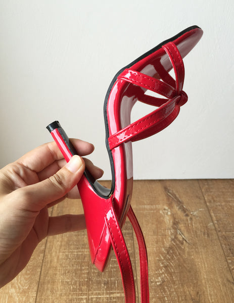 SERINA 12cm Stiletto Fetish Sandal Sexy Mistress Tie Strap Red Patent