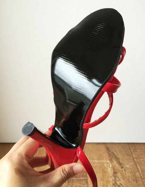 SERINA 12cm Stiletto Fetish Sandal Sexy Mistress Tie Strap Red Patent