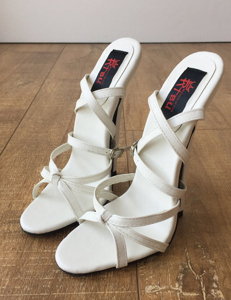 SERINA 12cm Stiletto Fetish Sandal Sexy Mistress Tie Strap White Matte