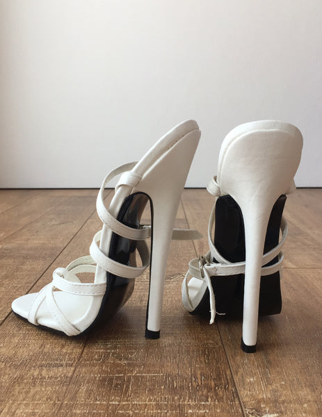 SERINA 12cm Stiletto Fetish Sandal Sexy Mistress Tie Strap White Matte