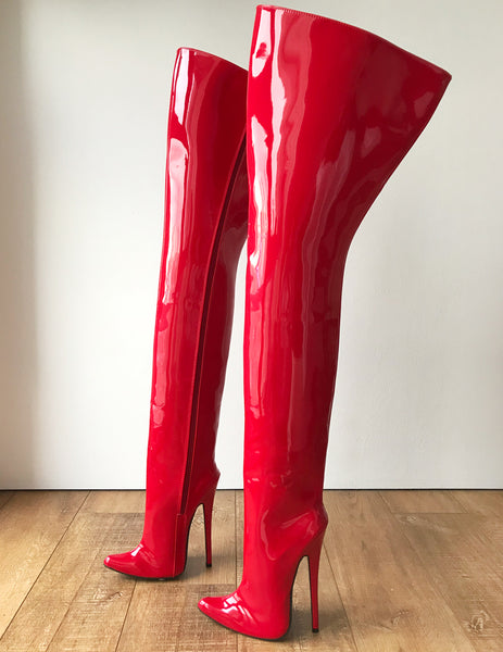 RTBU STIGMA Hard Shaft Customized Crotch Hi 18cm Stiletto Boot Red Patent