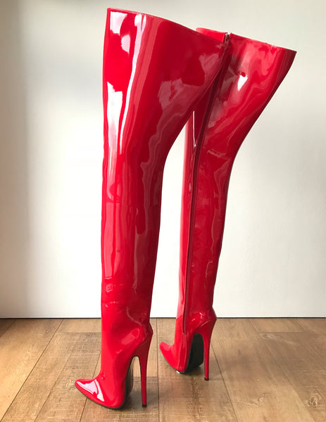 RTBU STIGMA Hard Shaft Customized Crotch Hi 18cm Stiletto Boot Red Patent