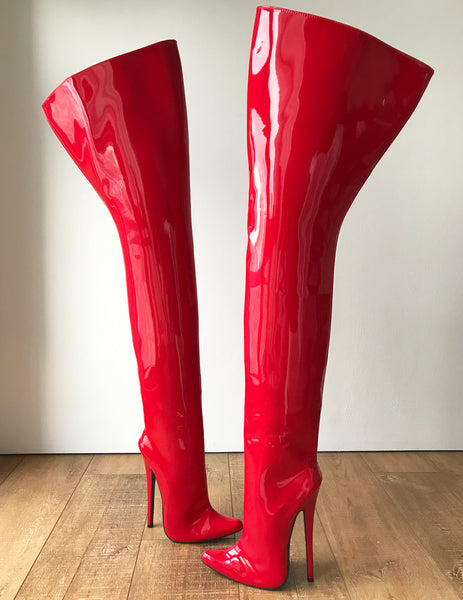 RTBU STIGMA Hard Shaft Customized Crotch Hi 18cm Stiletto Boot Red Patent