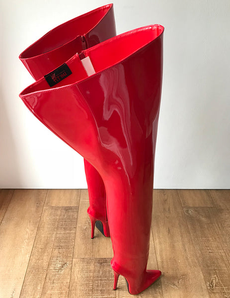 RTBU STIGMA Hard Shaft Customized Crotch Hi 18cm Stiletto Boot Red Patent