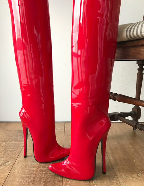 RTBU STIGMA Hard Shaft Customized Crotch Hi 18cm Stiletto Boot Red Patent