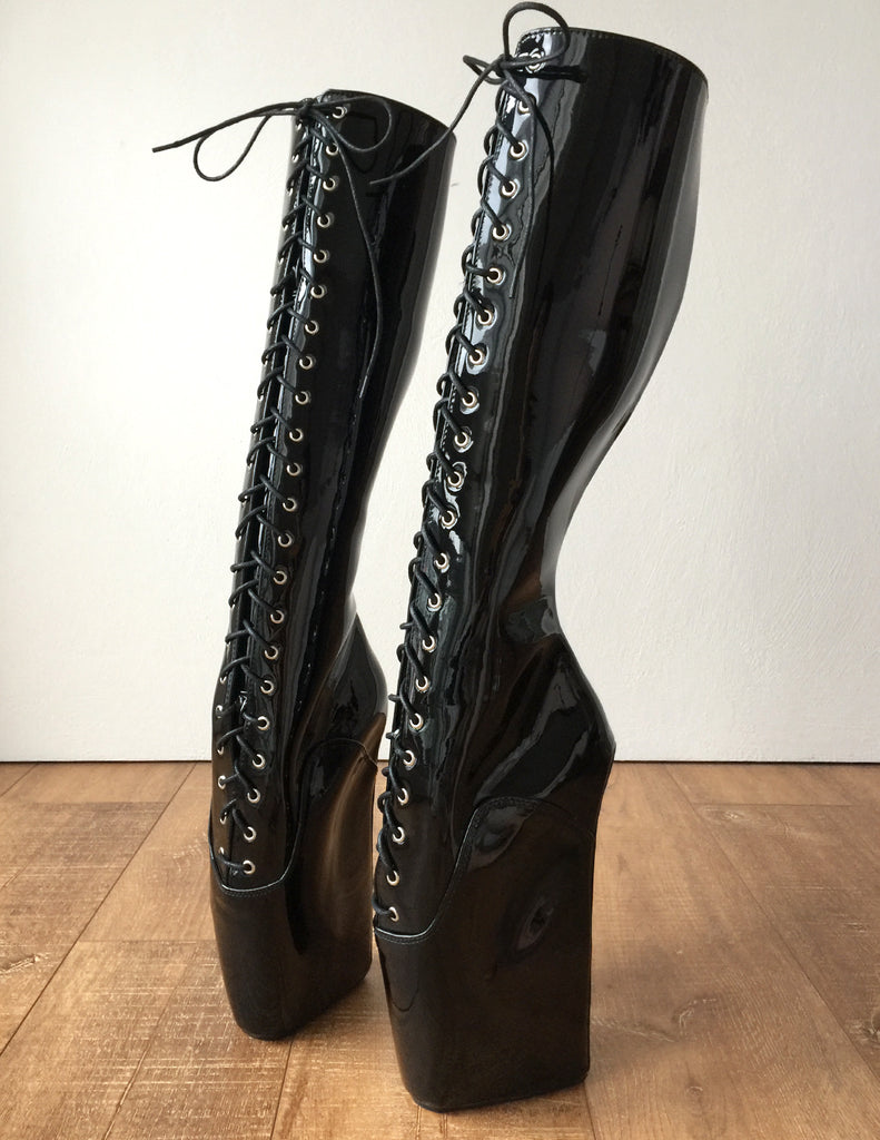RTBU TROY Ballet Wedge Lace p Knee Hi Boots Hoof Fetish Dominatrix Black Patent