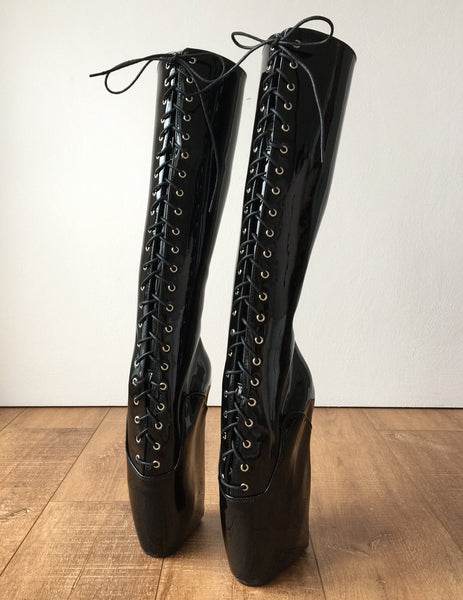 RTBU TROY Ballet Wedge Lace p Knee Hi Boots Hoof Fetish Dominatrix Black Patent
