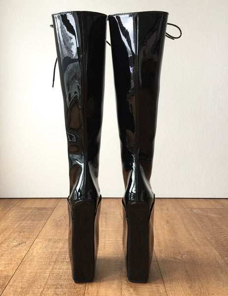 RTBU TROY Ballet Wedge Lace p Knee Hi Boots Hoof Fetish Dominatrix Black Patent