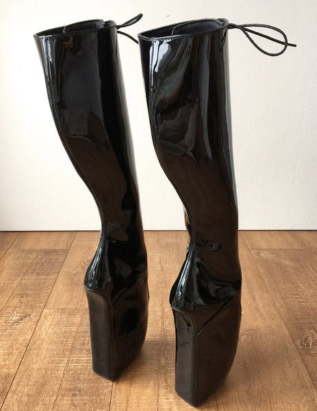 RTBU TROY Ballet Wedge Lace p Knee Hi Boots Hoof Fetish Dominatrix Black Patent