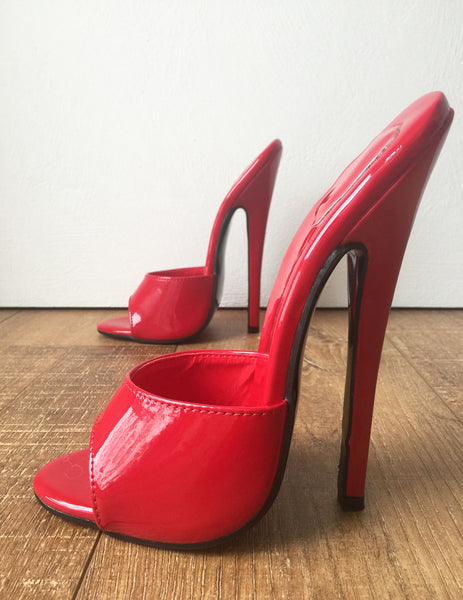 18MULE Sexy Mistress Hi Heel Stiletto Fetish Slipper Slides Mule Red Patent PU