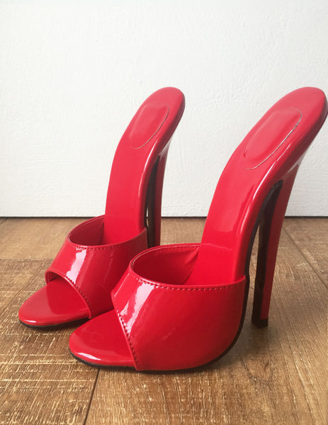18MULE Sexy Mistress Hi Heel Stiletto Fetish Slipper Slides Mule Red Patent PU