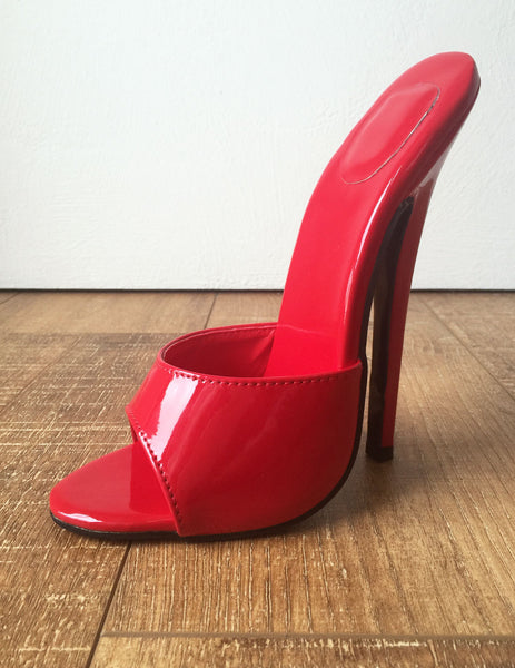 18MULE Sexy Mistress Hi Heel Stiletto Fetish Slipper Slides Mule Red Patent PU