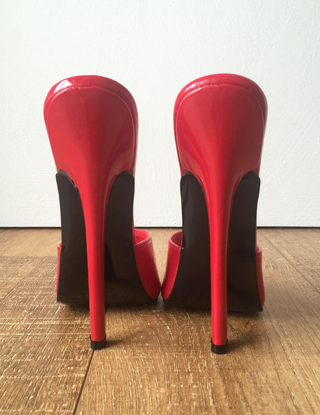 18MULE Sexy Mistress Hi Heel Stiletto Fetish Slipper Slides Mule Red Patent PU