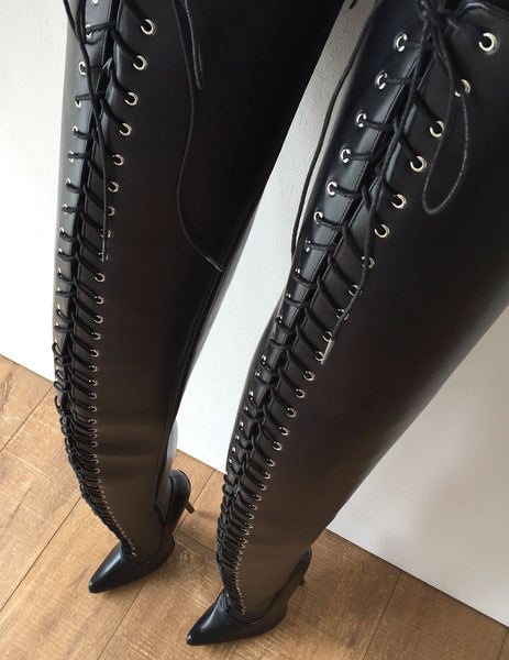 RTBU 95CM Hard Shaft Crotch Hi Laceup 18cm Stiletto Boots Personalized Shaft