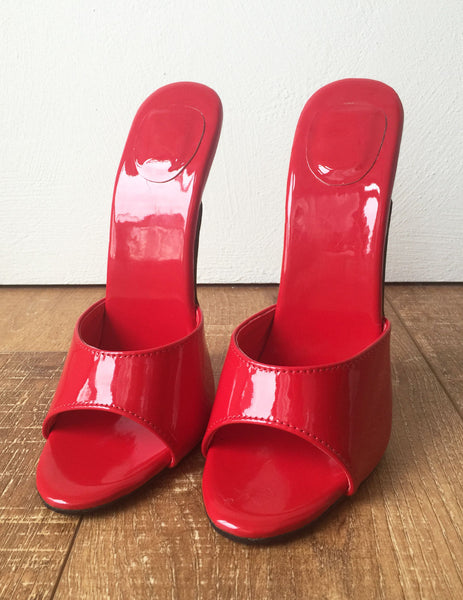 18MULE Sexy Mistress Hi Heel Stiletto Fetish Slipper Slides Mule Red Patent PU