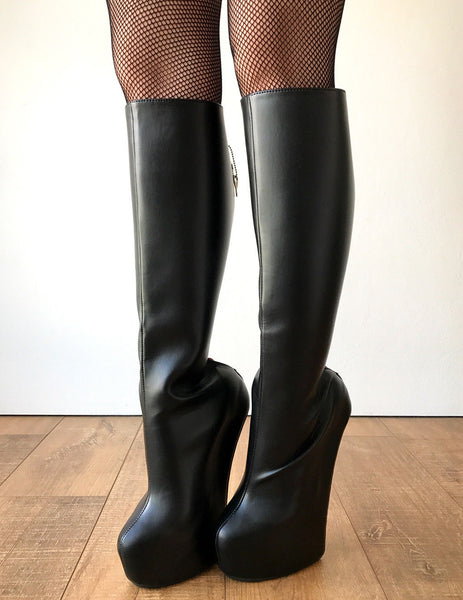 ALPHA Lockable Red Back Open Zip Heavy Hoof Sole Heelless Locking Knee Hi Fetish