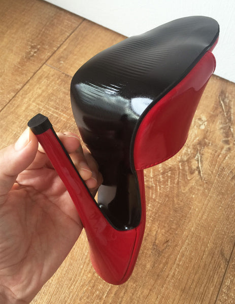 18MULE Sexy Mistress Hi Heel Stiletto Fetish Slipper Slides Mule Red Patent PU
