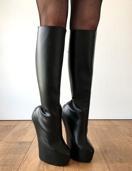 ALPHA Lockable Red Back Open Zip Heavy Hoof Sole Heelless Locking Knee Hi Fetish