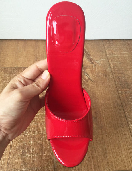 18MULE Sexy Mistress Hi Heel Stiletto Fetish Slipper Slides Mule Red Patent PU