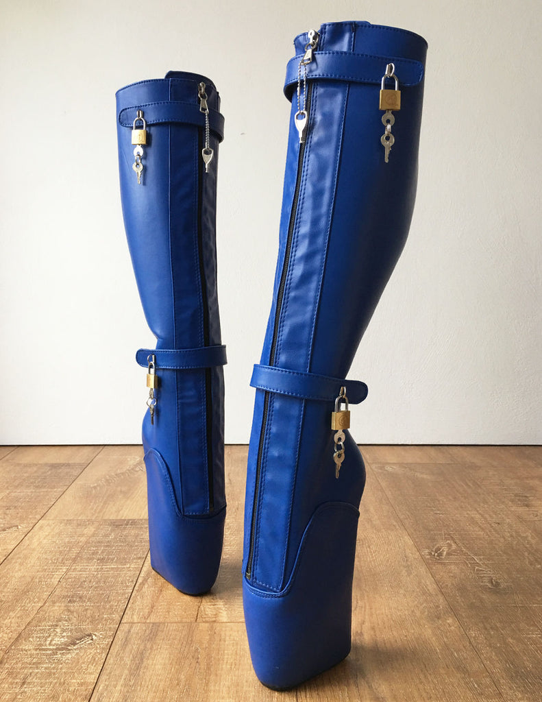 RTBU 6 KEYS Locking Zip Beginner Ballet Wedge Boots Fetish Dominatrix Role Play