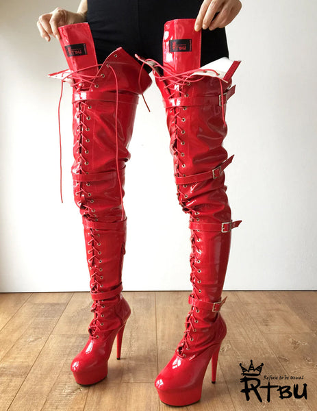 15cm Platform OSCAR II Wrap Around Strap Half Zip Laceup Boots Goth Punk Pinup Harley Quinn Cosplay