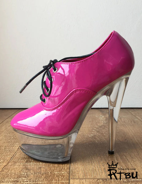 15cm Clear Ice Crystal Platform Hot Pink Oxford Bootie Extreme Heel pole dancing