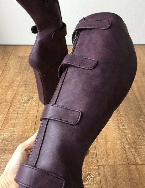 18cm 10 keys Lockable Beginner Ballet Wedge Boot Heelless Fetish Purple Rub-Off