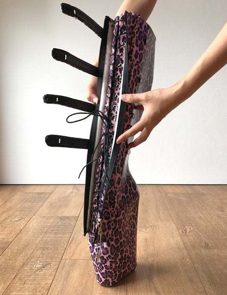 18cm 10 keys Lockable Beginner Ballet Wedge Hoof Heelless Fetish Pink Leopard