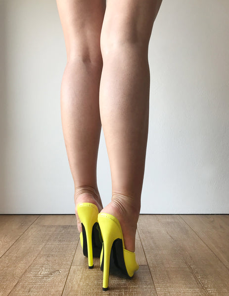 18MULE Sexy Mistress Hi Heel Stiletto Fetish Slipper Slides Mule Lemon Patent