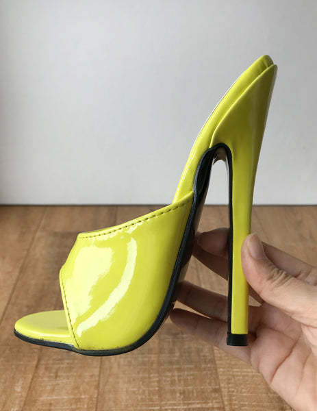 18MULE Sexy Mistress Hi Heel Stiletto Fetish Slipper Slides Mule Lemon Patent