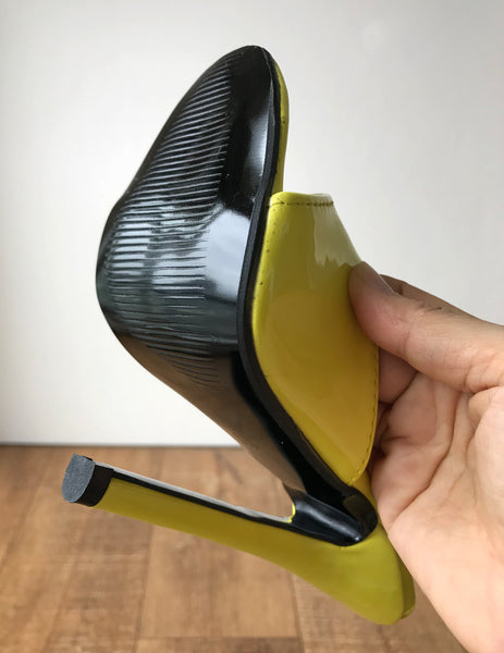 18MULE Sexy Mistress Hi Heel Stiletto Fetish Slipper Slides Mule Lemon Patent