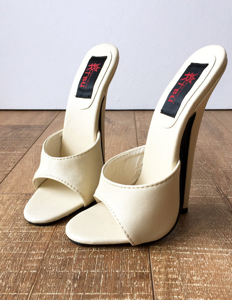 18MULE 18cm Hi Heel Stiletto Fetish Slipper Slides Cream Sexy Mistress
