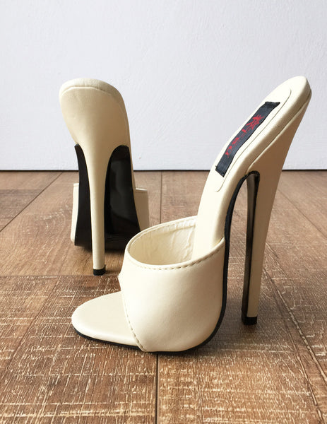 18MULE 18cm Hi Heel Stiletto Fetish Slipper Slides Cream Sexy Mistress