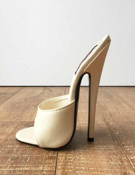 18MULE 18cm Hi Heel Stiletto Fetish Slipper Slides Cream Sexy Mistress
