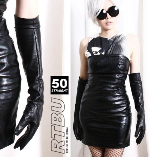 50cm Over Elbow Genuine Real Leather Runway Fashion Gothic Fetish Pinup Skinny Gloves