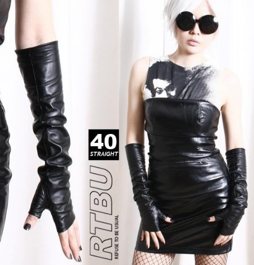 40cm (15.75") Fingerless Genuine Leather Gothic emo Punk Elbow Arm Warmer Gloves Runway Accessory