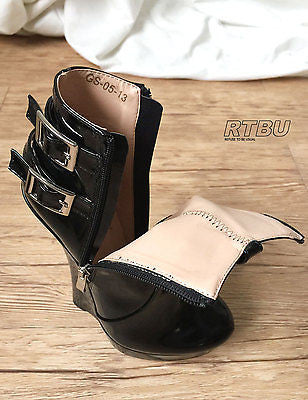 18cm Heeless Hoof Sole Gothic Patent Fetish Platform Buckle Strap Ankle Bootie