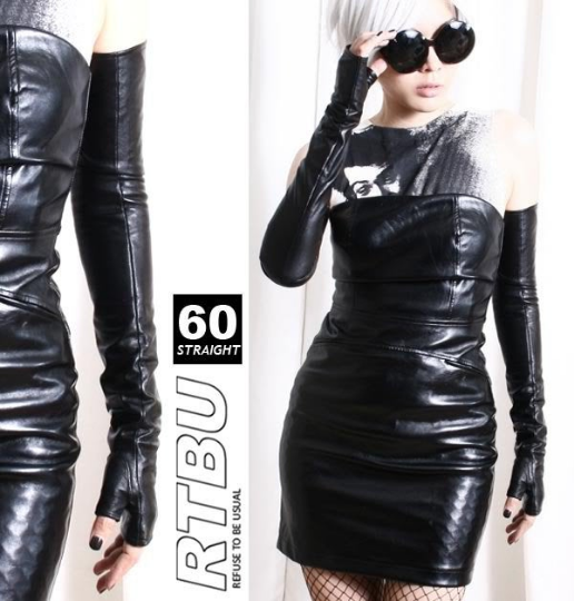 60cm (23.75") Fingerless Genuine Leather Gothic Underarm Show Girl Party Glove Runway Accessory
