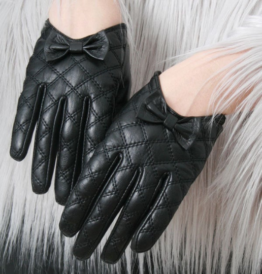 Genuine Lamb Quilted Leather Formal Bow Tie Knot Party Lady Glove (Scoop or Full Wrist)