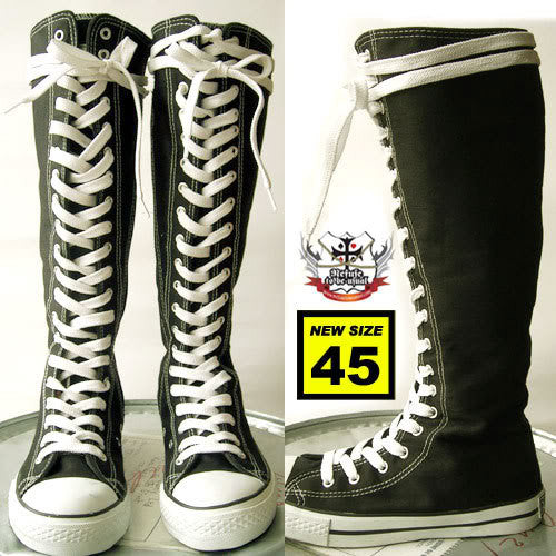 20 Hole Punk Rock Men Women Canvas Laceup Knee Hi Black White Sneaker Flat Boot
