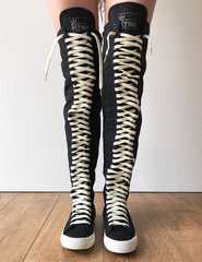 RTBU OREO 35 Hole Punk Goth Thigh Hi Canvas Laceup Zip Sneaker Boot Black